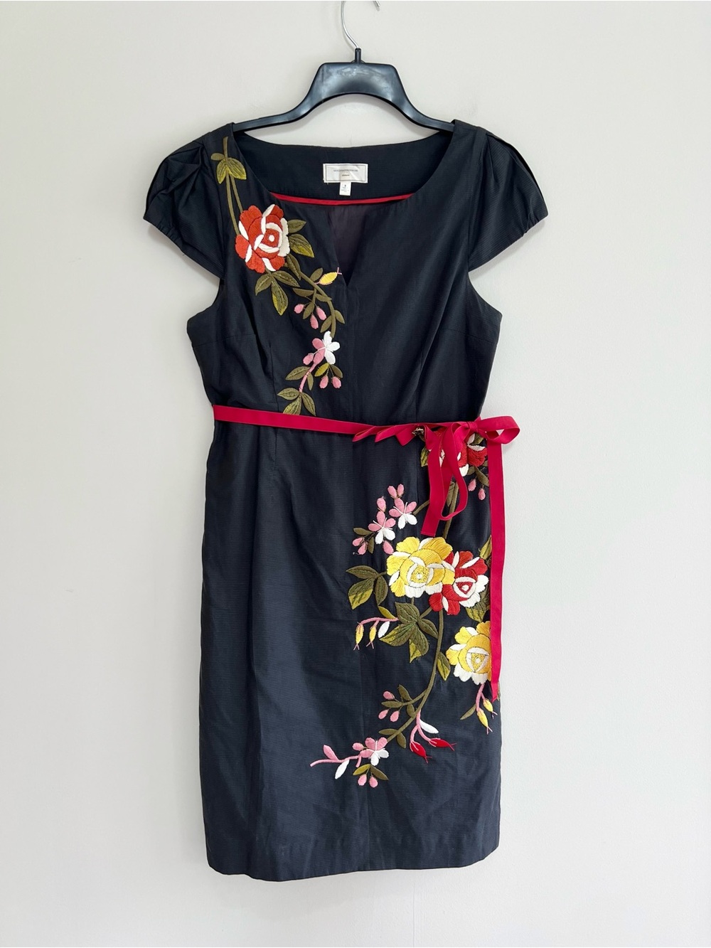Moulinette Soeurs Anthropologie Lucillae Floral Embroidery Shift Grey Dress, 8 - Picture 2 of 12